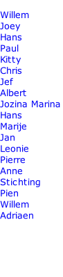 Willem Joey Hans Paul   Kitty Chris Jef Albert Jozina Marina Hans Marije Jan Leonie  Pierre Anne Stichting Pien Willem Adriaen
