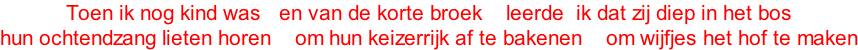 Toen ik nog kind was   en van de korte broek    leerde  ik dat zij diep in het bos hun ochtendzang lieten horen    om hun keizerrijk af te bakenen    om wijfjes het hof te maken